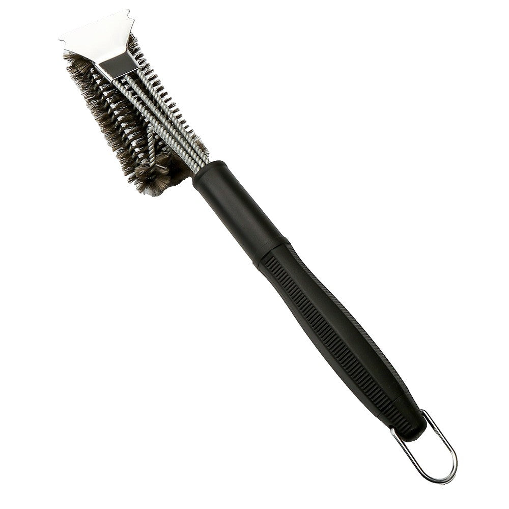 Perie de Sarma pentru Gratar, 3 Capete de Curatare, Otel Inoxidabil si Maner Lung de 45 cm, PP, Negru