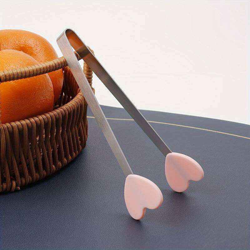 Cleste Bucatarie pentru Servire, Model Inimioare din Silicon, Maner Ergonomic Rezistent la Temperaturi Inalte, Roz, 14.5x3 cm