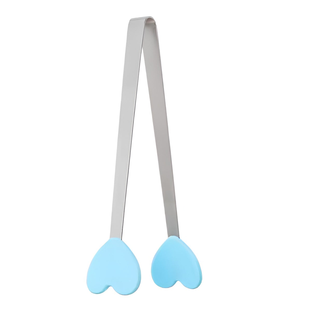 Clește pentru Mâncare și Servire, Model Inimioare Rezistent la Căldură, Silicon și Inox, 14.5x3 cm, Albastru