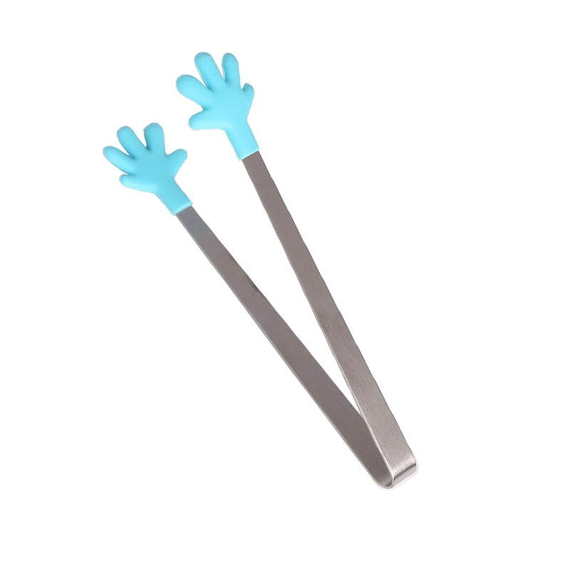 Cleste pentru Mancare si Servire, Model Creativ Manute, Inox si Silicon Termorezistent, 14.5x3 cm, Albastru