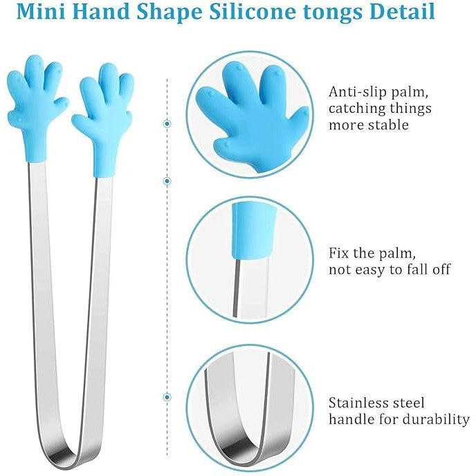 Cleste pentru Mancare si Servire, Model Creativ Manute, Inox si Silicon Termorezistent, 14.5x3 cm, Albastru