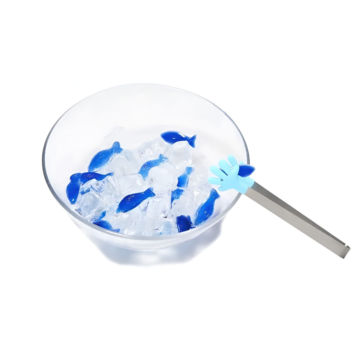 Cleste pentru Mancare si Servire, Model Creativ Manute, Inox si Silicon Termorezistent, 14.5x3 cm, Albastru