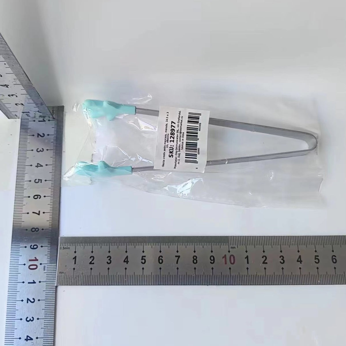 Cleste pentru Mancare si Servire, Model Creativ Manute, Inox si Silicon Termorezistent, 14.5x3 cm, Albastru