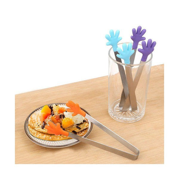 Cleste pentru Mancare si Servire, Model Creativ Manute, Inox si Silicon Termorezistent, 14.5x3 cm, Albastru