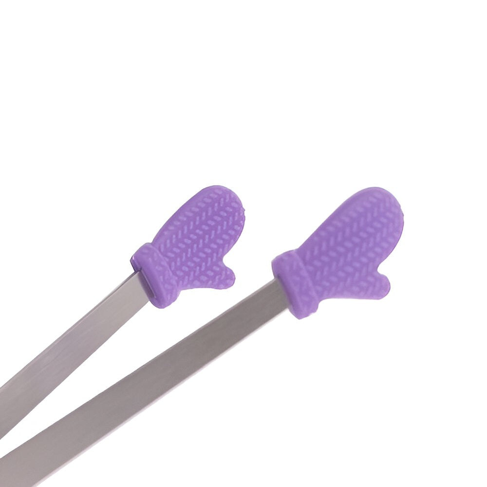 Clește pentru Servire Mâncare, Model Creativ Mănuși, Oțel Inoxidabil și Silicon, Rezistent la Căldură, 14.5x3 cm, Mov