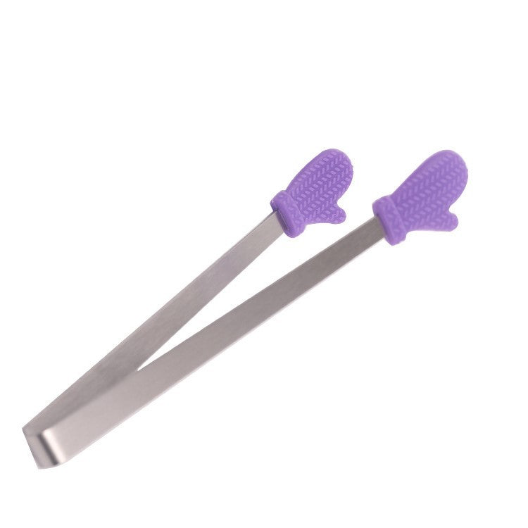 Clește pentru Servire Mâncare, Model Creativ Mănuși, Oțel Inoxidabil și Silicon, Rezistent la Căldură, 14.5x3 cm, Mov