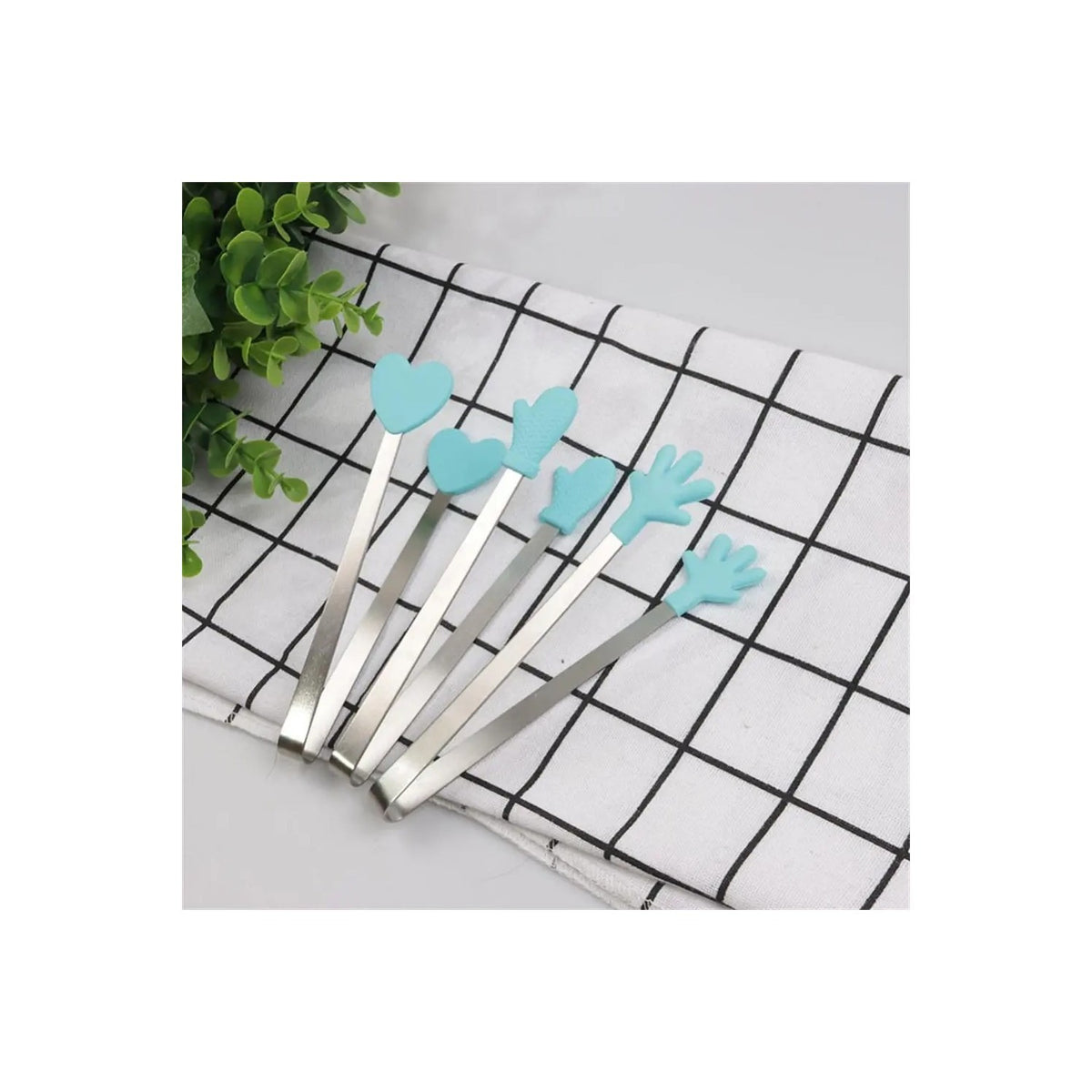 Cleste pentru Mancare si Servire, Model Creativ Manusi, Otel Inoxidabil si Silicon, Rezistent la Coroziune, 14.5x3 cm, Albastru