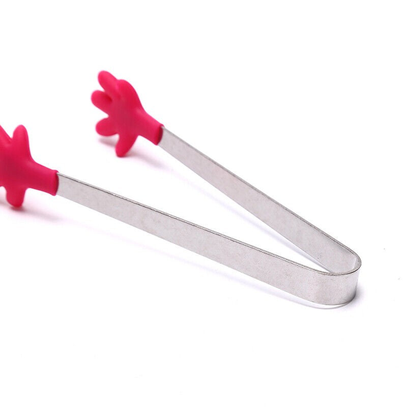 Cleste pentru Mancare si Servire, Model Manute, Silicon Termorezistent si Inox, Maner Ergonomic, 14.5x3 cm, Rosu
