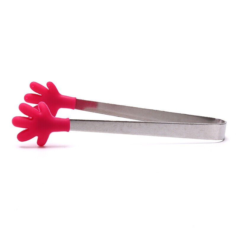 Cleste pentru Mancare si Servire, Model Manute, Silicon Termorezistent si Inox, Maner Ergonomic, 14.5x3 cm, Rosu