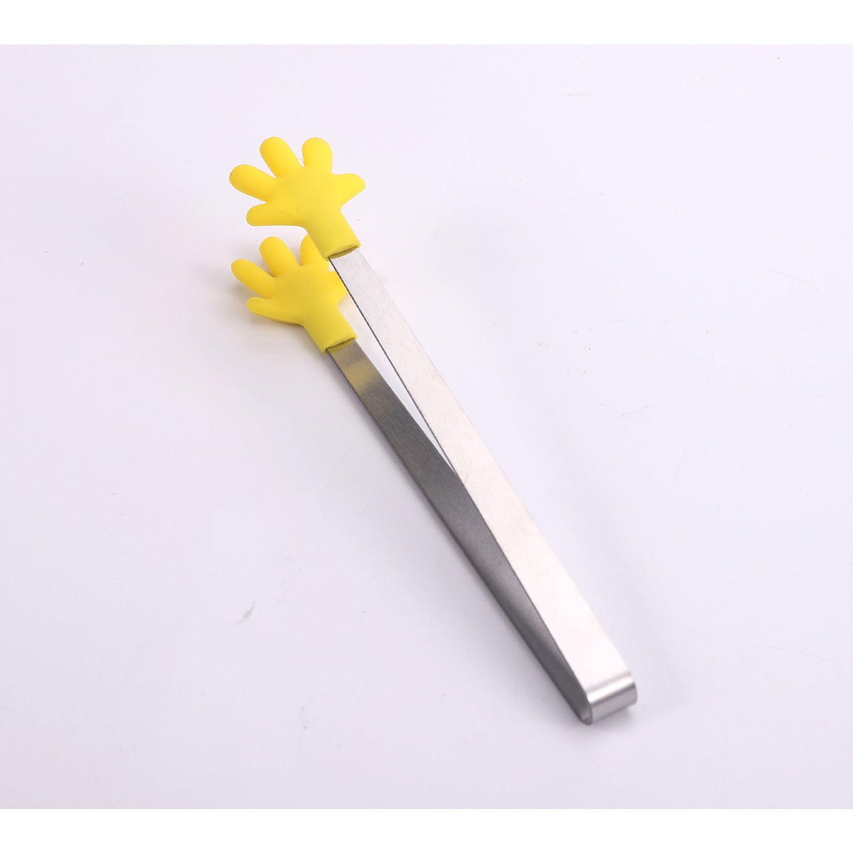 Clește pentru Servire Mâncare, Model Creativ Formă de Mâini, Oțel Inoxidabil și Silicon Termorezistent, 14.5x3 cm, Galben