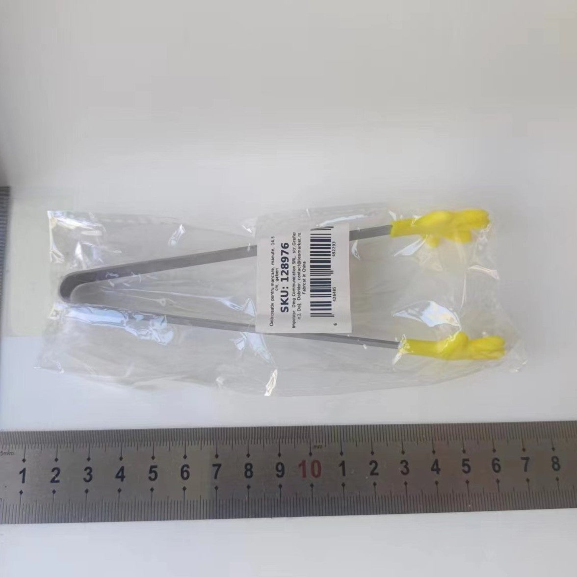 Clește pentru Servire Mâncare, Model Creativ Formă de Mâini, Oțel Inoxidabil și Silicon Termorezistent, 14.5x3 cm, Galben