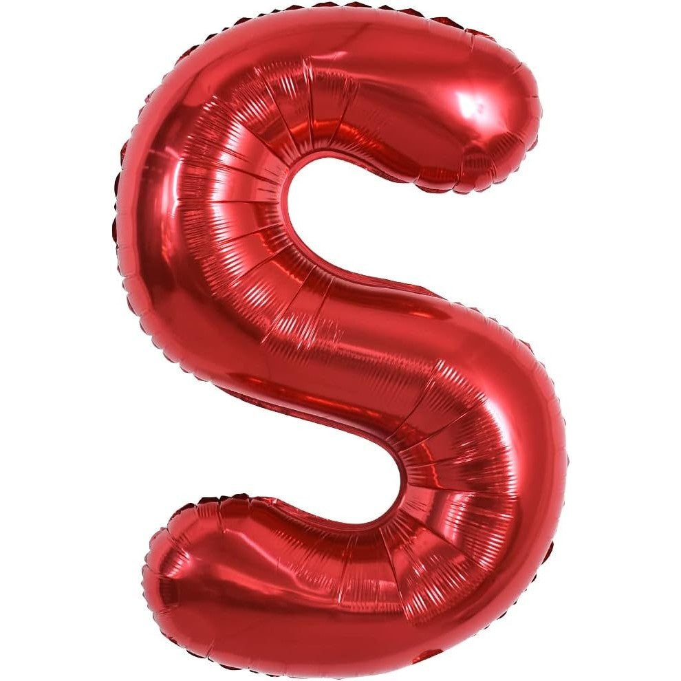 Balon Folie Metalizata Litera S, Decoratiune Petrecere Aniversara, Umflare cu Heliu sau Aer, Include Pai, 40 cm, Rosu