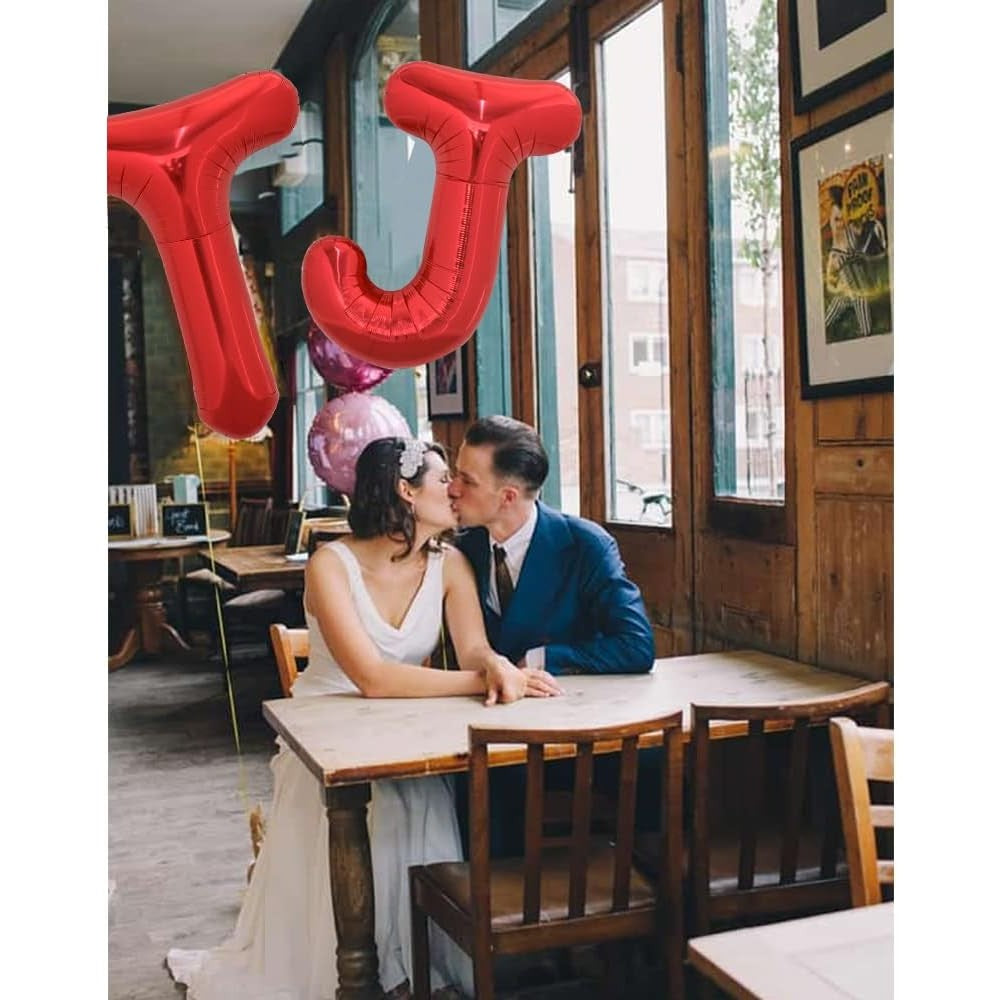 Balon Folie Metalizata Litera T, Umflare Heliu sau Aer, Decoratiuni Petrecere cu Pai Inclus, Aluminiu, 40 cm, Rosu