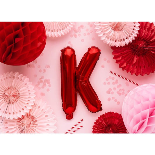 Balon Folie Metalizata Litera K, Umflare Heliu sau Aer, Decoratiuni Party, Ambalaj Individual cu Pai Inclus, Aluminiu, 40 cm, Rosu