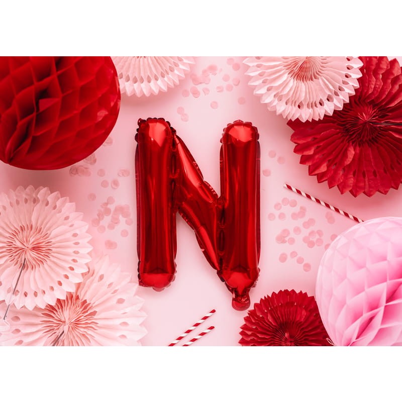 Balon Folie Metalizata Litera N, Decoratiune Petrecere si Aniversari, Compatibil Heliu sau Aer, Include Pai Umflare, Aluminiu, 40 cm, Rosu