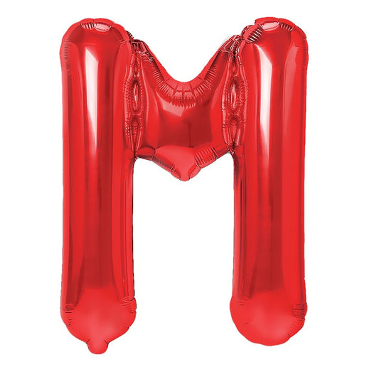 Balon Folie Metalizata Litera M, Decoratiune Aniversara pentru Aer sau Heliu, Folie Aluminiu, Include Pai Umflare, 40 cm, Rosu