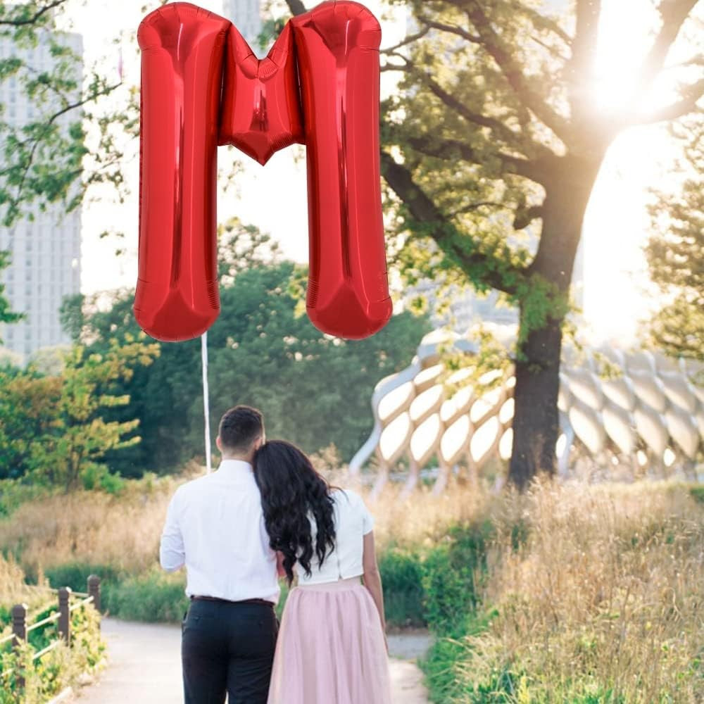 Balon Folie Metalizata Litera M, Decoratiune Aniversara pentru Aer sau Heliu, Folie Aluminiu, Include Pai Umflare, 40 cm, Rosu