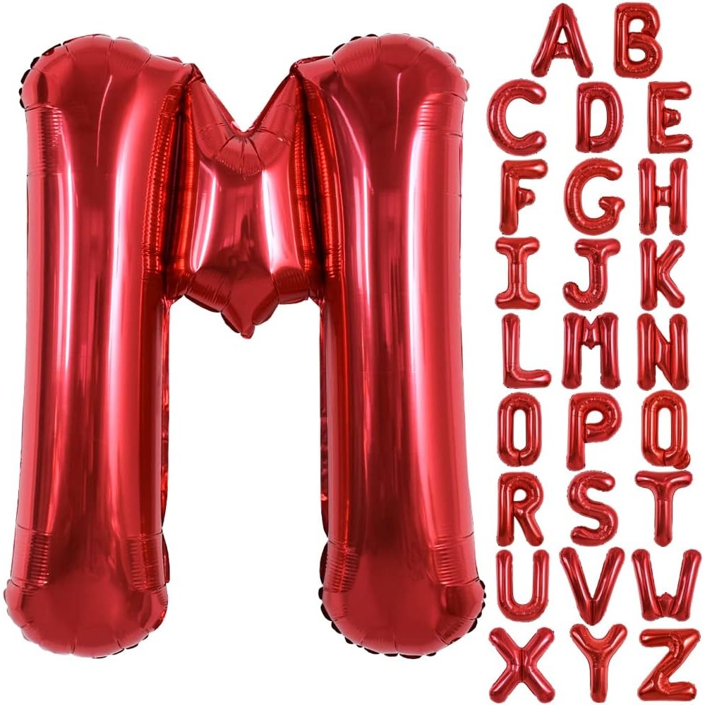 Balon Folie Metalizata Litera M, Decoratiune Aniversara pentru Aer sau Heliu, Folie Aluminiu, Include Pai Umflare, 40 cm, Rosu