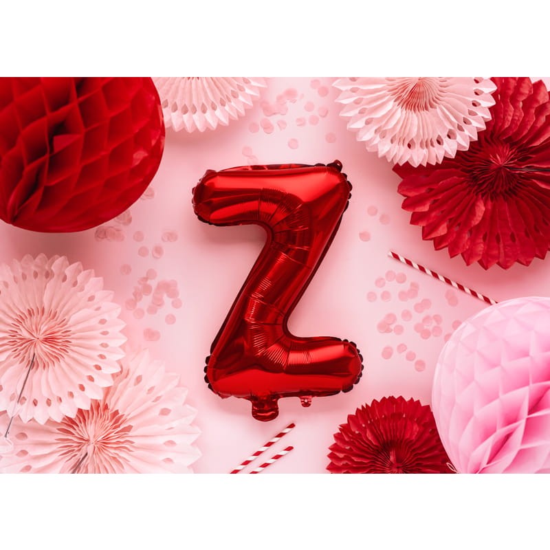 Balon Folie Metalizata Litera Z, Model Reutilizabil pentru Petreceri si Aniversari, Umflare Heliu sau Aer, Pai Inclus, Rosu, 40 cm