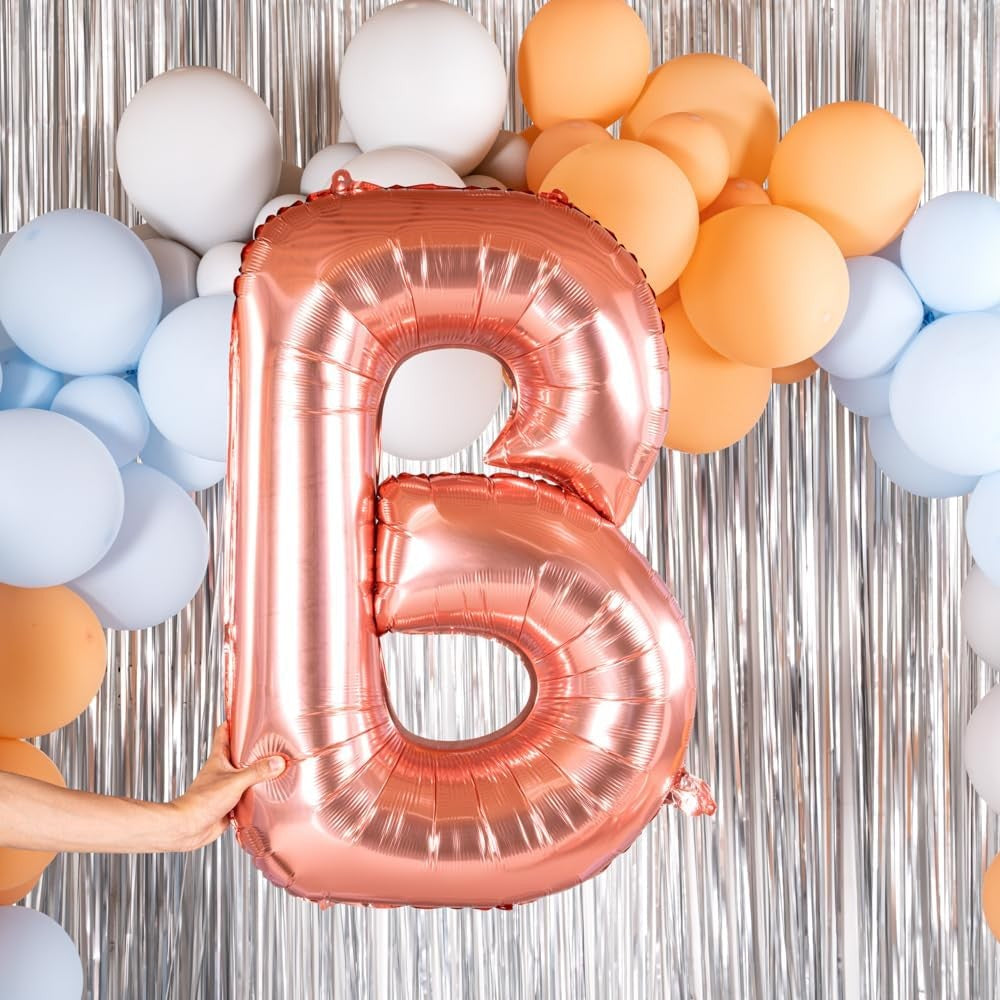 Balon Folie Metalizata Litera B, Decoratiune Petrecere Aniversara, Compatibil Heliu sau Aer, Aluminiu, Inclus Pai Umflare, 100 cm, Rose Gold