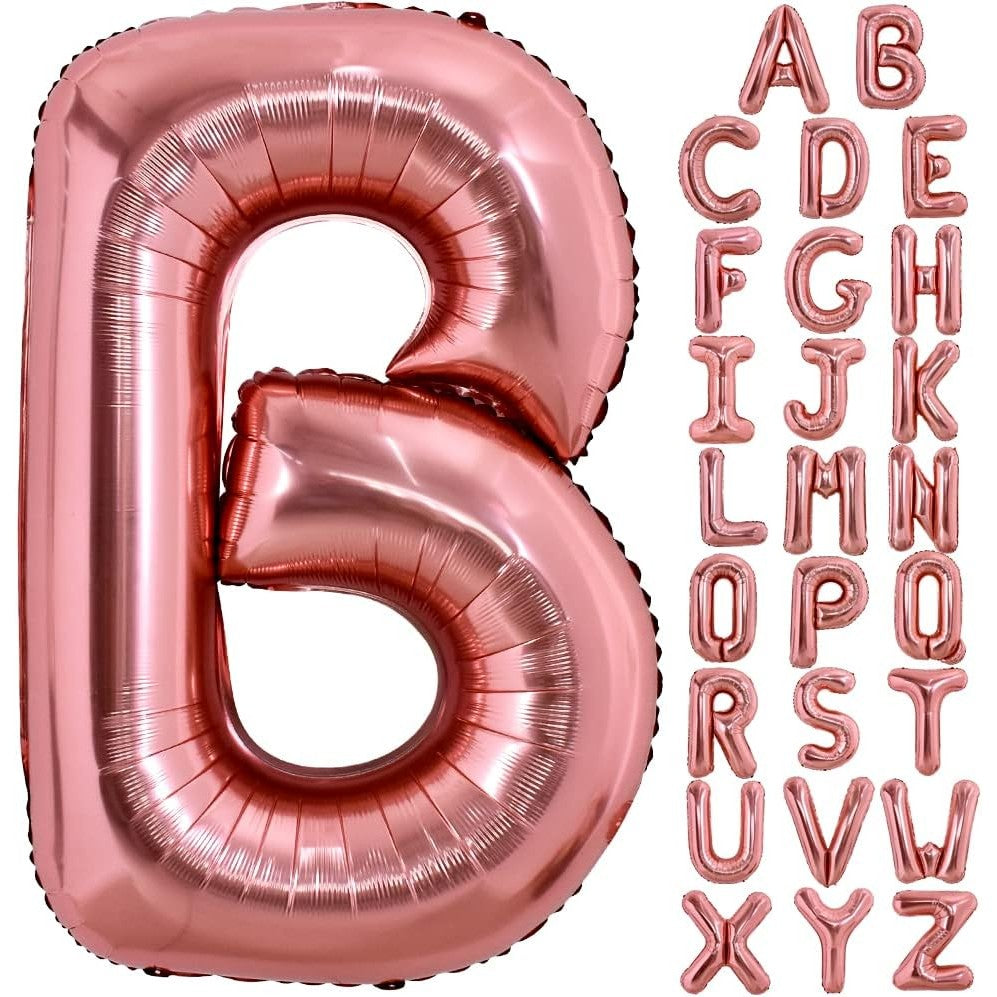 Balon Folie Metalizata Litera B, Decoratiune Petrecere Aniversara, Compatibil Heliu sau Aer, Aluminiu, Inclus Pai Umflare, 100 cm, Rose Gold