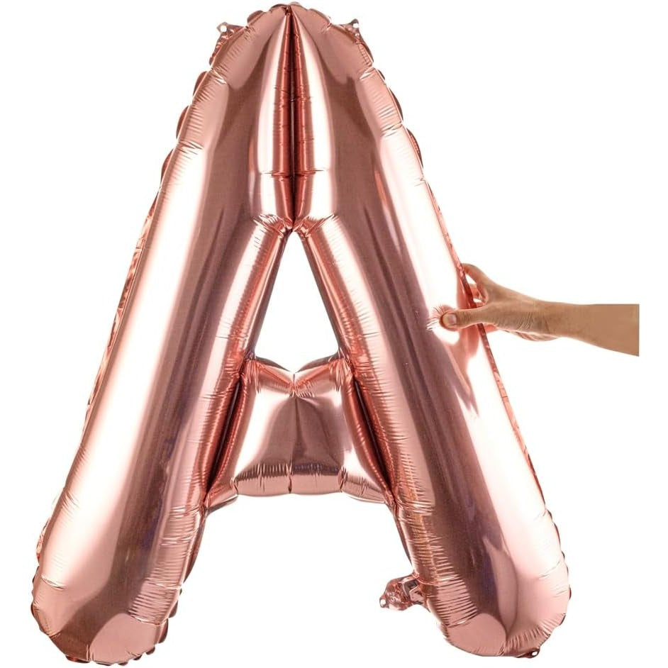 Balon Litera A, Folie Metalizata din Aluminiu, Rezistent la Heliu sau Aer, Include Pai de Umflare, 100 cm, Rose Gold