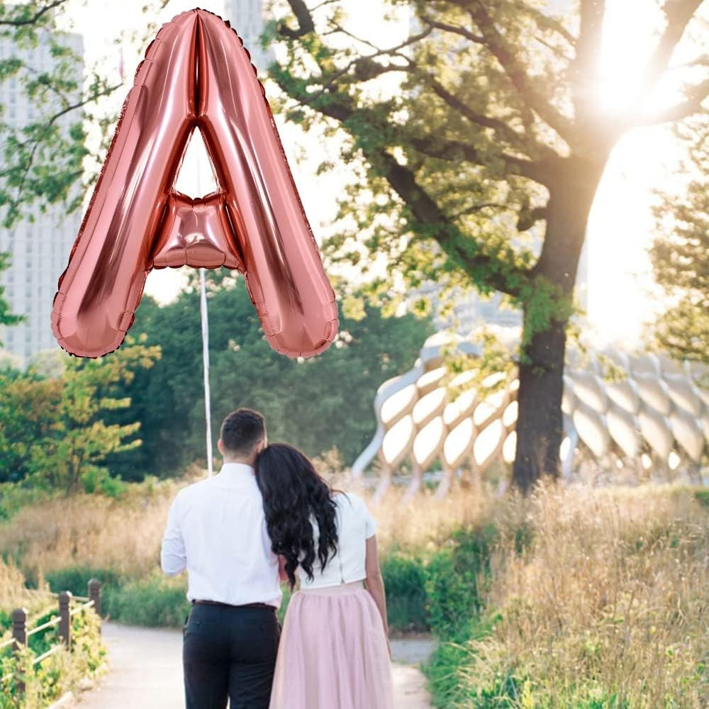 Balon Litera A, Folie Metalizata din Aluminiu, Rezistent la Heliu sau Aer, Include Pai de Umflare, 100 cm, Rose Gold