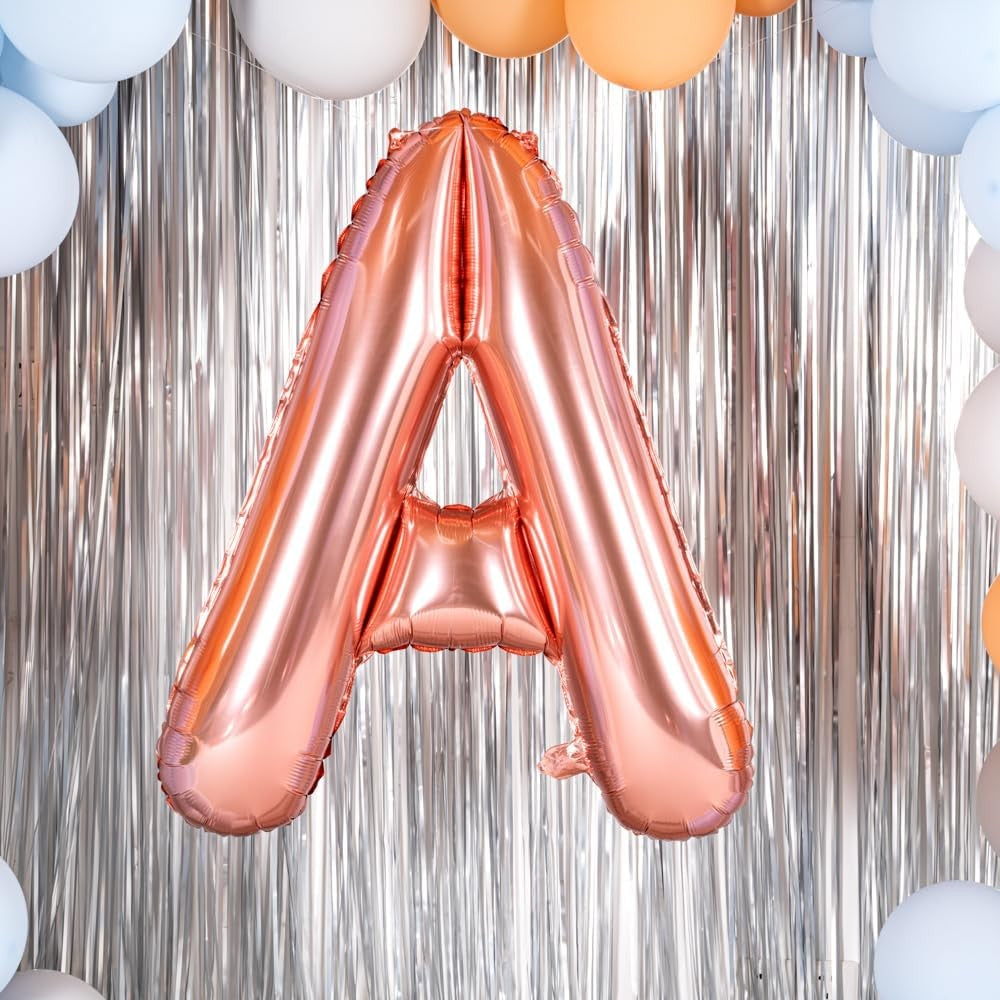 Balon Litera A, Folie Metalizata din Aluminiu, Rezistent la Heliu sau Aer, Include Pai de Umflare, 100 cm, Rose Gold