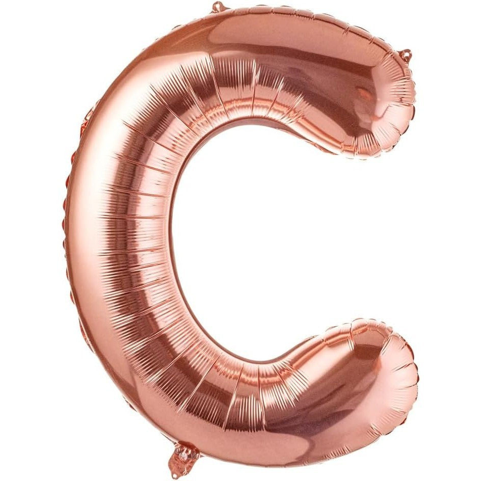 Balon Folie Metalizata Litera C, Model Gigant Pentru Heliu sau Aer, Aluminiu cu Pai Inclus, 100 cm, Rose Gold
