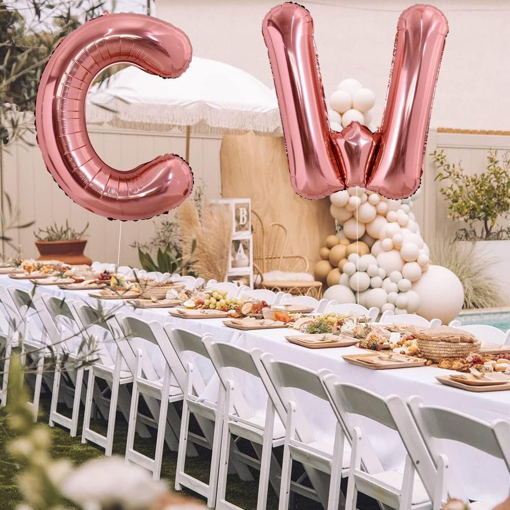 Balon Folie Metalizata Litera C, Model Gigant Pentru Heliu sau Aer, Aluminiu cu Pai Inclus, 100 cm, Rose Gold