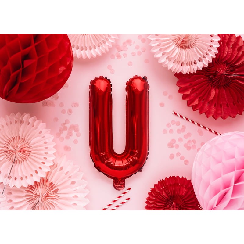 Balon Folie Metalizata Litera U, Decoratiuni Petrecere Aniversara, Umflare Aer sau Heliu, Aluminiu, 40 cm, Rosu