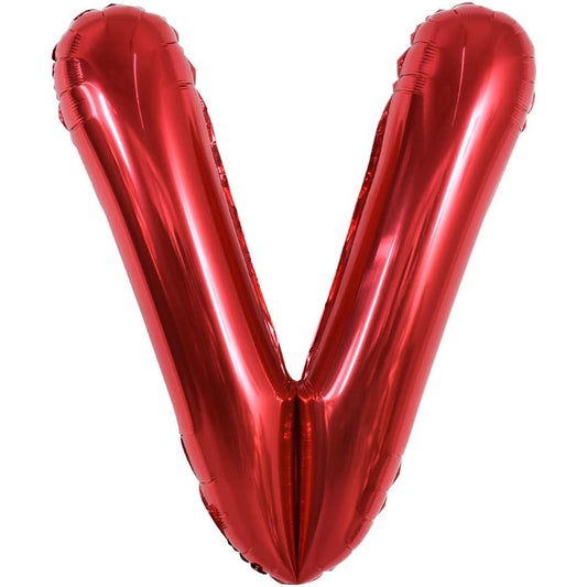 Balon Folie Metalizata Litera V, Decoratiune Petrecere Aniversara, Compatibil Heliu sau Aer, Include Pai Umflare, Rosu, 40 cm