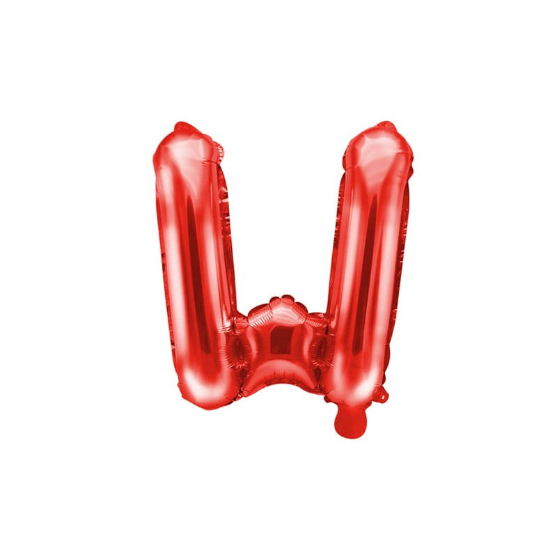 Balon Folie Metalizata Litera W, Decoratiuni Petrecere si Aniversari, Umflare Heliu sau Aer, Include Pai, 40 cm, Rosu