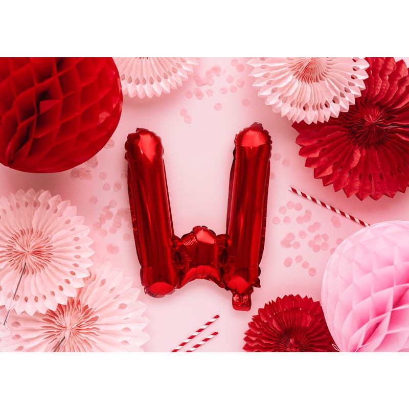 Balon Folie Metalizata Litera W, Decoratiuni Petrecere si Aniversari, Umflare Heliu sau Aer, Include Pai, 40 cm, Rosu