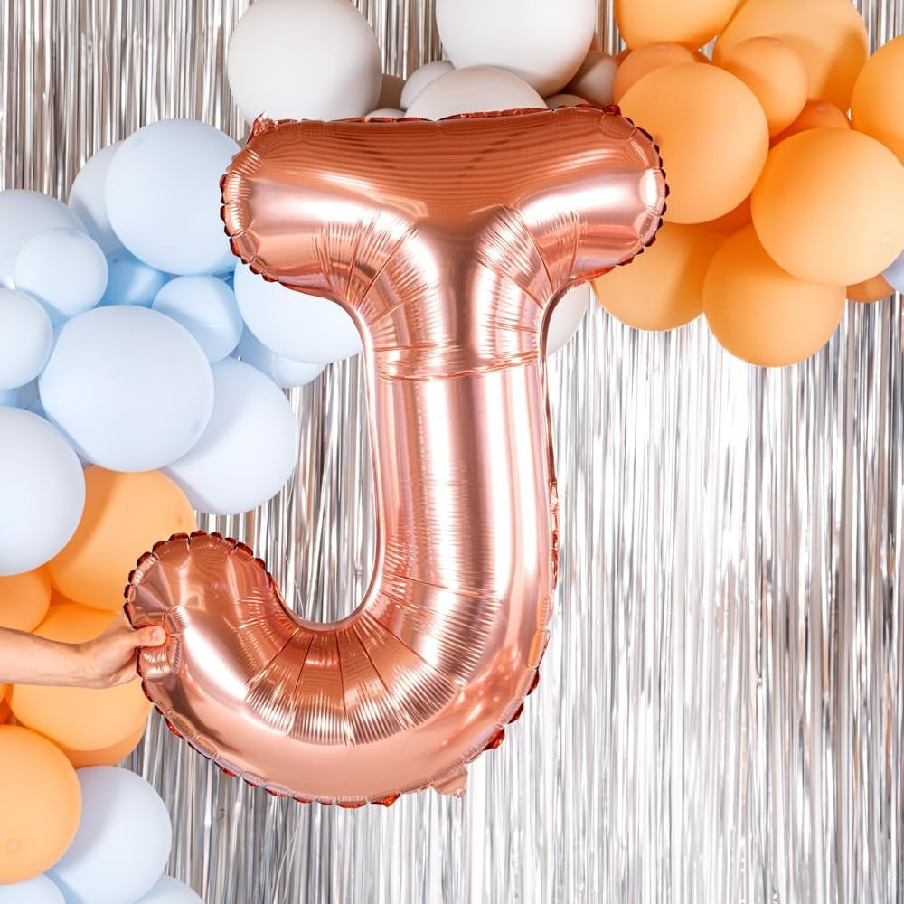 Balon Folie Metalizata Litera J, Umflare Heliu sau Aer, Material Rezistent, Include Pai Umflare, 100 cm, Rose Gold