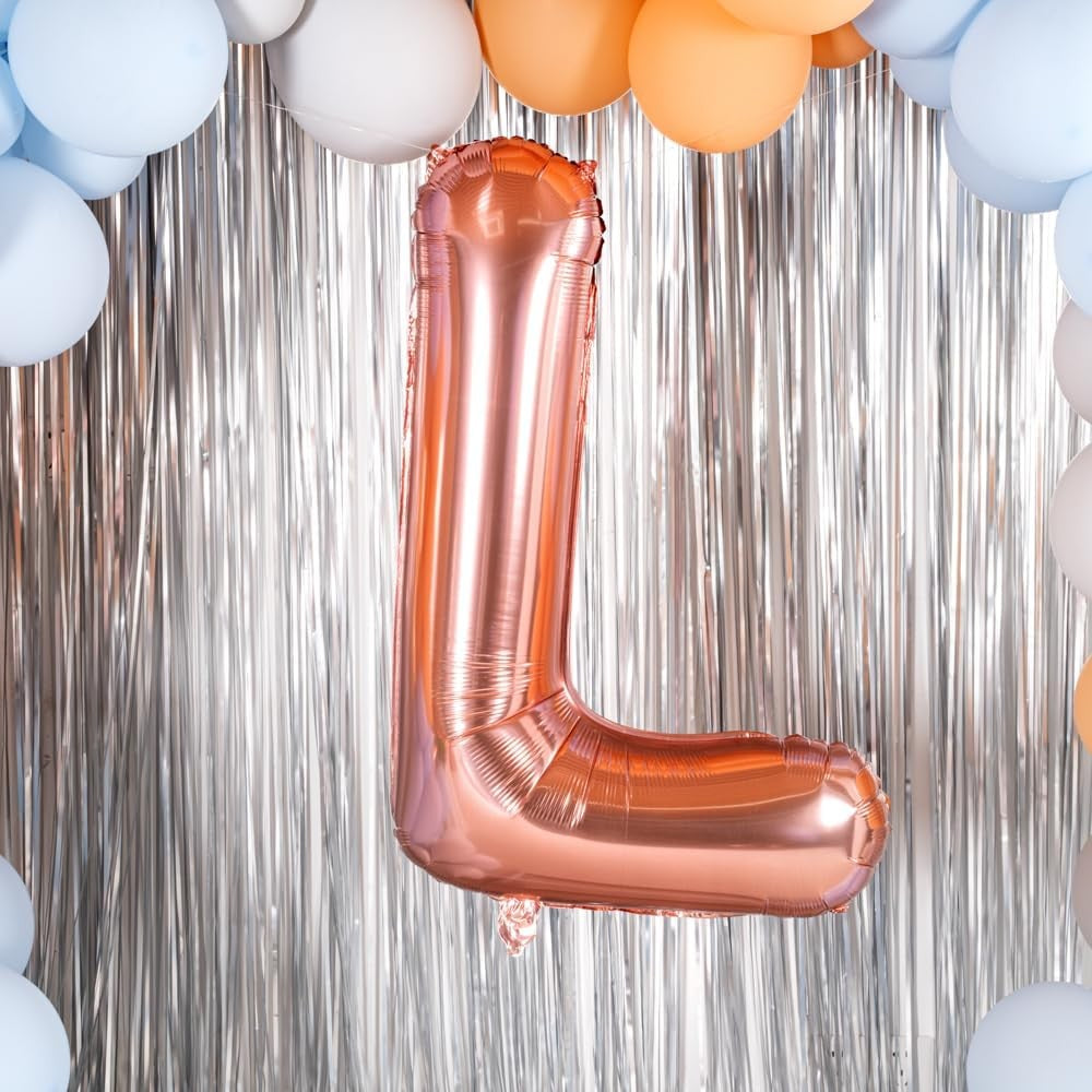 Balon Folie Metalizata Litera L, Model Mare pentru Heliu sau Aer, Aluminiu Durabil cu Pai de Umflare Inclus, Decor Aniversari si Evenimente, 100 cm, Rose Gold