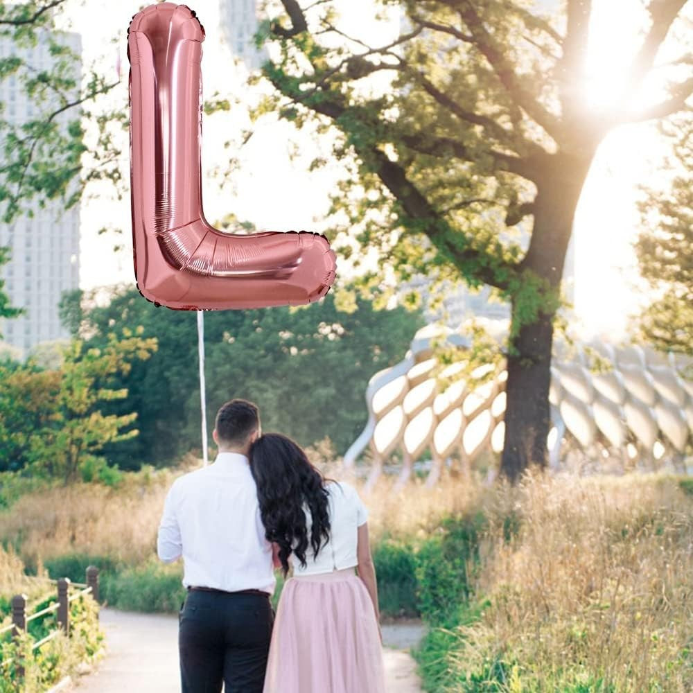 Balon Folie Metalizata Litera L, Model Mare pentru Heliu sau Aer, Aluminiu Durabil cu Pai de Umflare Inclus, Decor Aniversari si Evenimente, 100 cm, Rose Gold