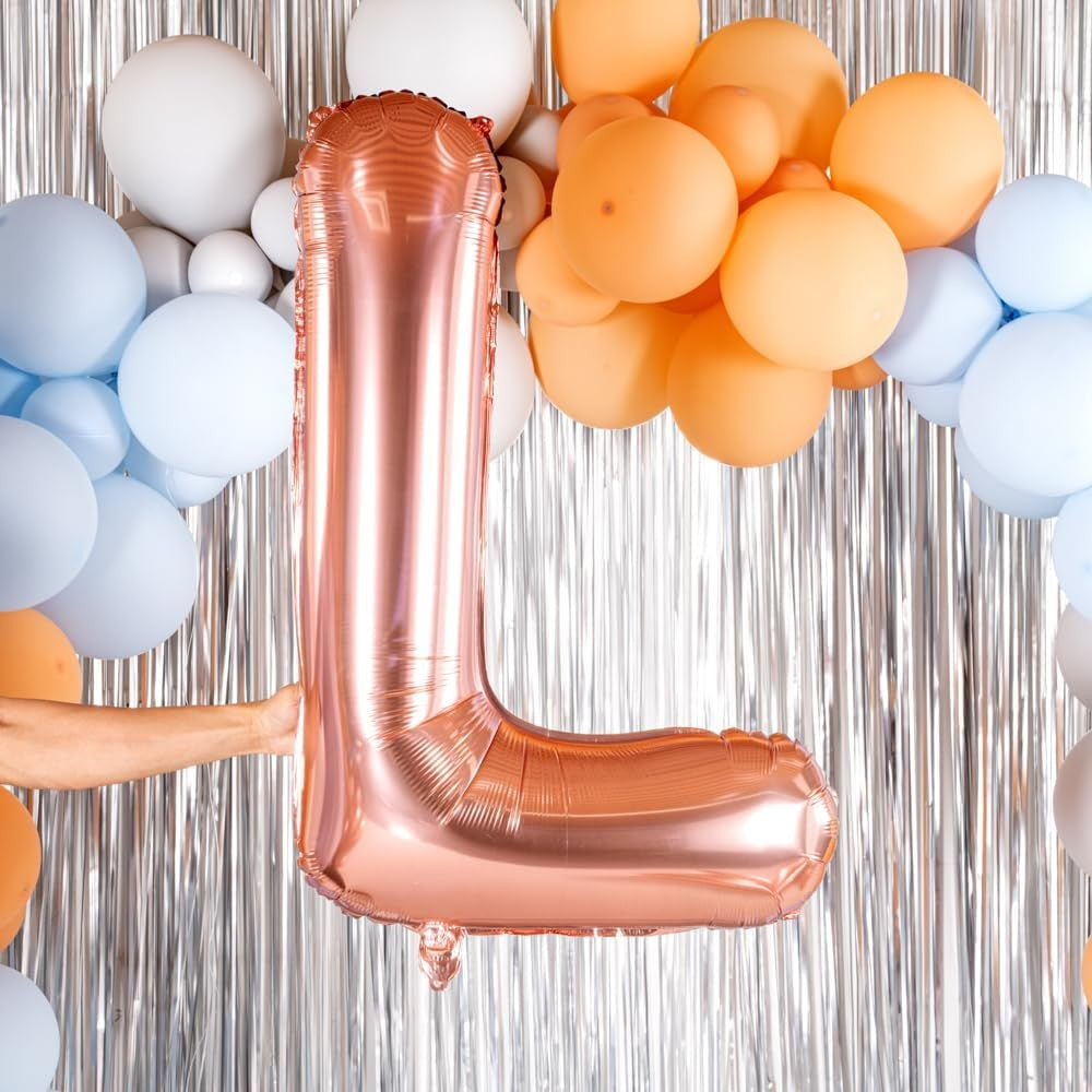 Balon Folie Metalizata Litera L, Model Mare pentru Heliu sau Aer, Aluminiu Durabil cu Pai de Umflare Inclus, Decor Aniversari si Evenimente, 100 cm, Rose Gold