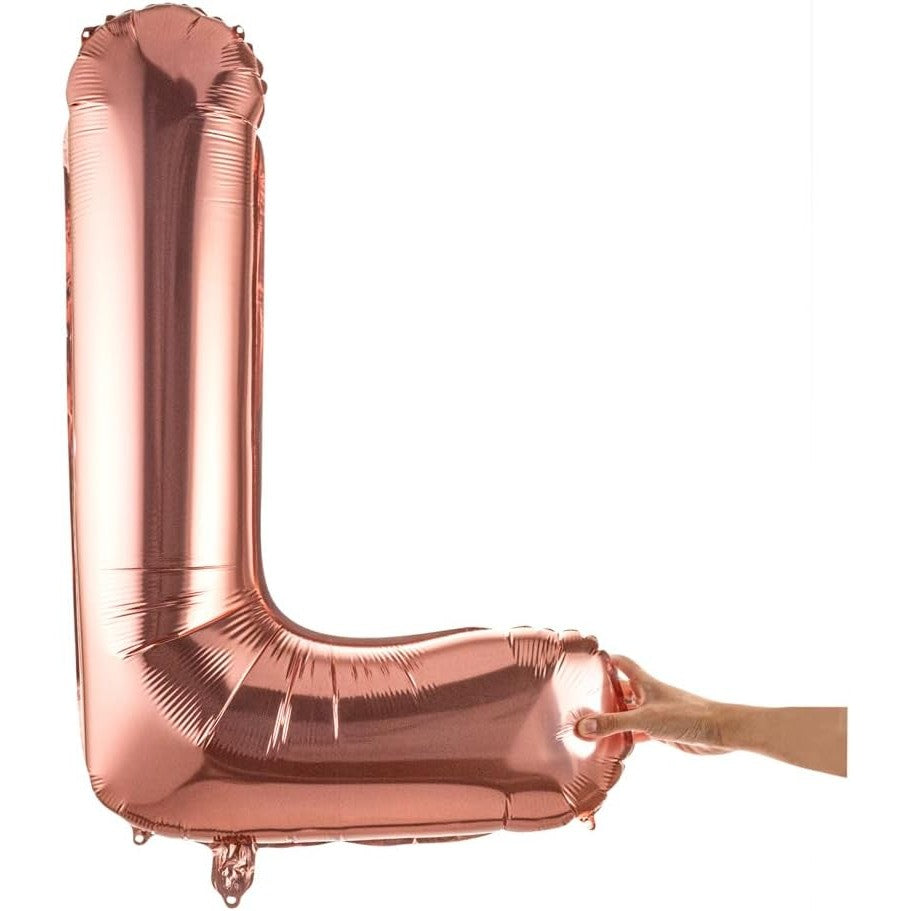 Balon Folie Metalizata Litera L, Model Mare pentru Heliu sau Aer, Aluminiu Durabil cu Pai de Umflare Inclus, Decor Aniversari si Evenimente, 100 cm, Rose Gold