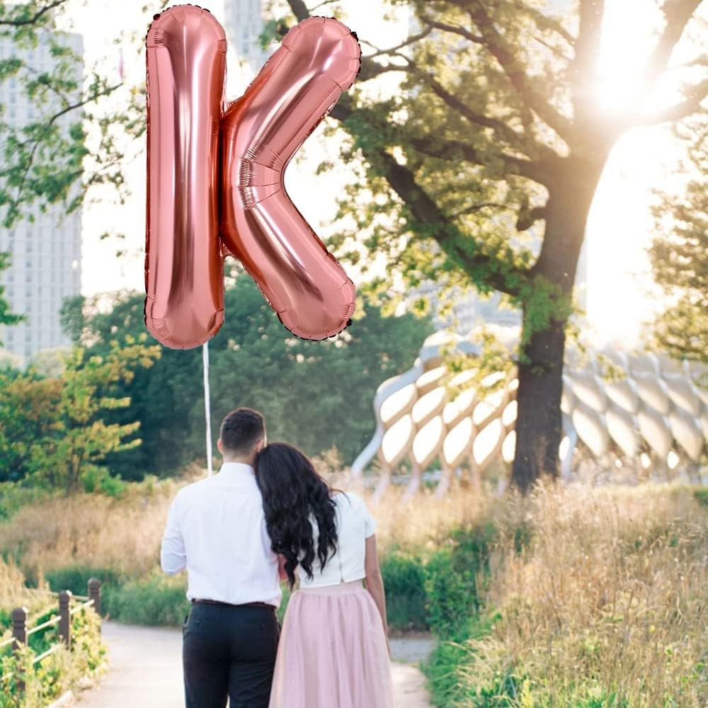 Balon Folie Metalizata Litera K, Umflare Heliu sau Aer, Material Rezistent, Include Pai Umflare, Rose Gold, 100 cm