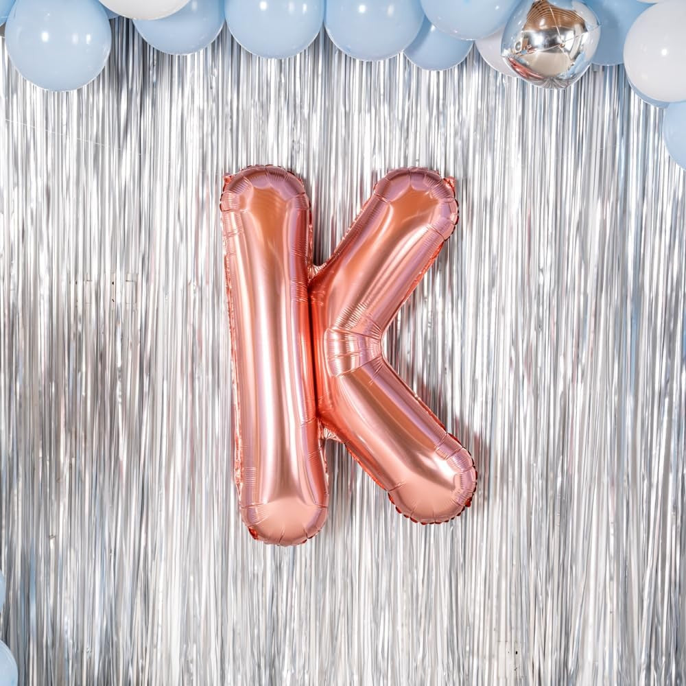 Balon Folie Metalizata Litera K, Umflare Heliu sau Aer, Material Rezistent, Include Pai Umflare, Rose Gold, 100 cm