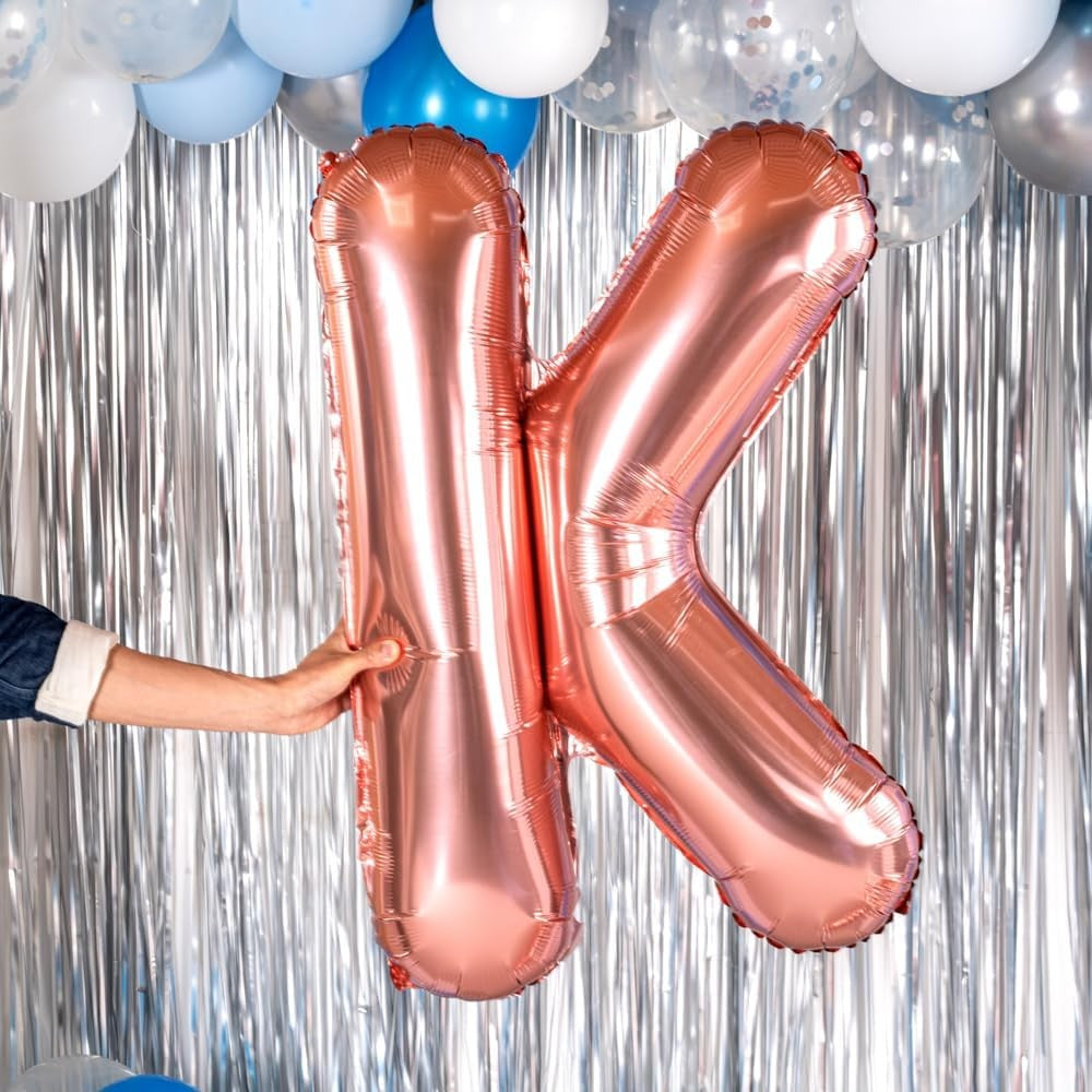 Balon Folie Metalizata Litera K, Umflare Heliu sau Aer, Material Rezistent, Include Pai Umflare, Rose Gold, 100 cm