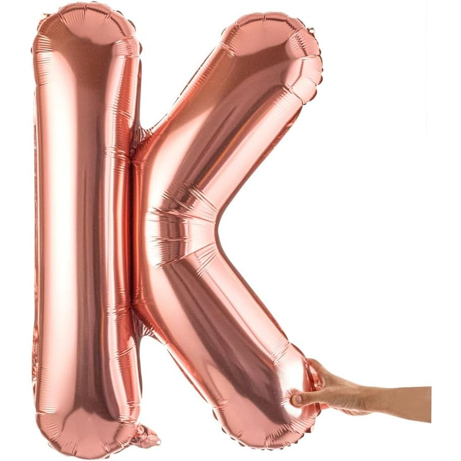 Balon Folie Metalizata Litera K, Umflare Heliu sau Aer, Material Rezistent, Include Pai Umflare, Rose Gold, 100 cm