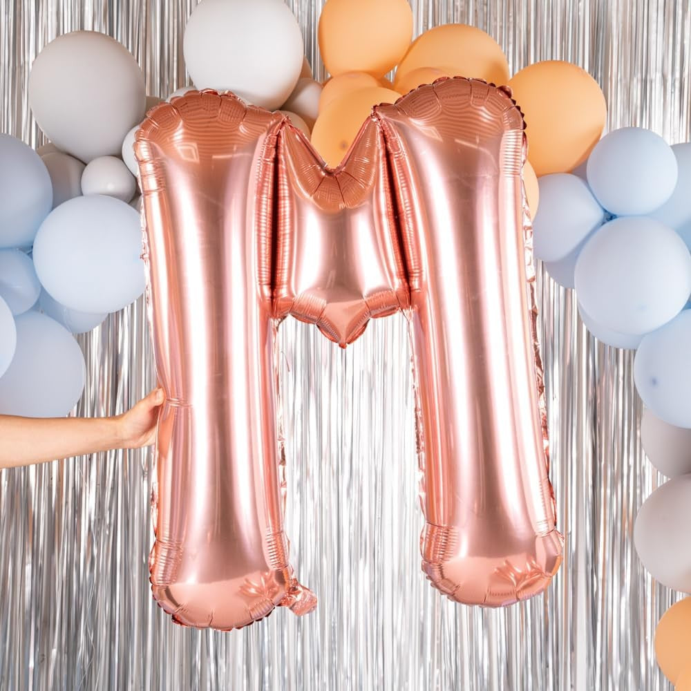 Balon Folie Metalizata Litera M, Gigant, Umflare Aer sau Heliu, Material Rezistent, Include Pai Umflare, Rose Gold, 100 cm