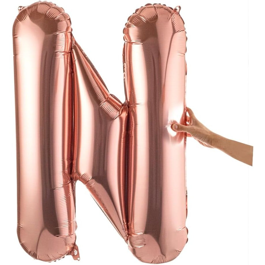 Balon Folie Metalizata Litera N, Decoratiune Petrecere Aniversara, Umflare Heliu sau Aer, Aluminiu, Inaltime 100 cm, Rose Gold