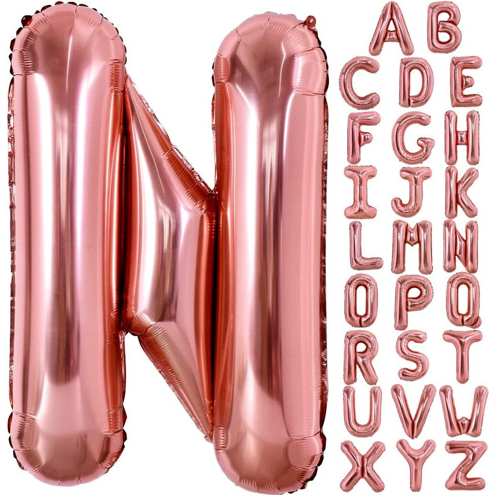 Balon Folie Metalizata Litera N, Decoratiune Petrecere Aniversara, Umflare Heliu sau Aer, Aluminiu, Inaltime 100 cm, Rose Gold