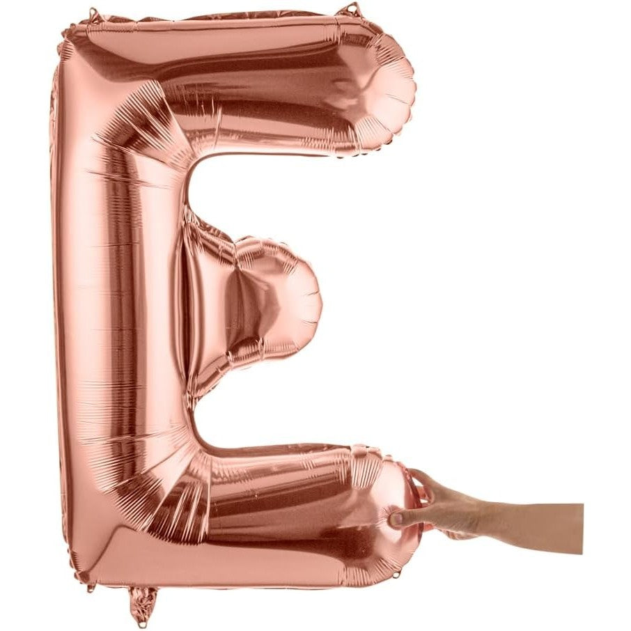 Balon Folie Metalizata Litera E, Umflare cu Heliu sau Aer, Aluminiu Rezistent, Set cu Pai Inclus, Rose Gold, 100 cm