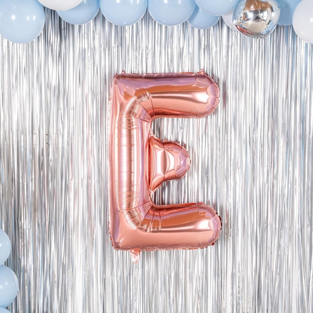 Balon Folie Metalizata Litera E, Umflare cu Heliu sau Aer, Aluminiu Rezistent, Set cu Pai Inclus, Rose Gold, 100 cm