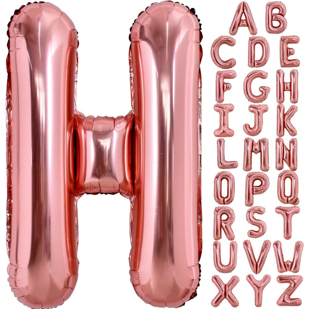 Balon Folie Metalizata Litera H, Diametru 100 cm, Umflare Heliu sau Aer, Include Pai, Rose Gold