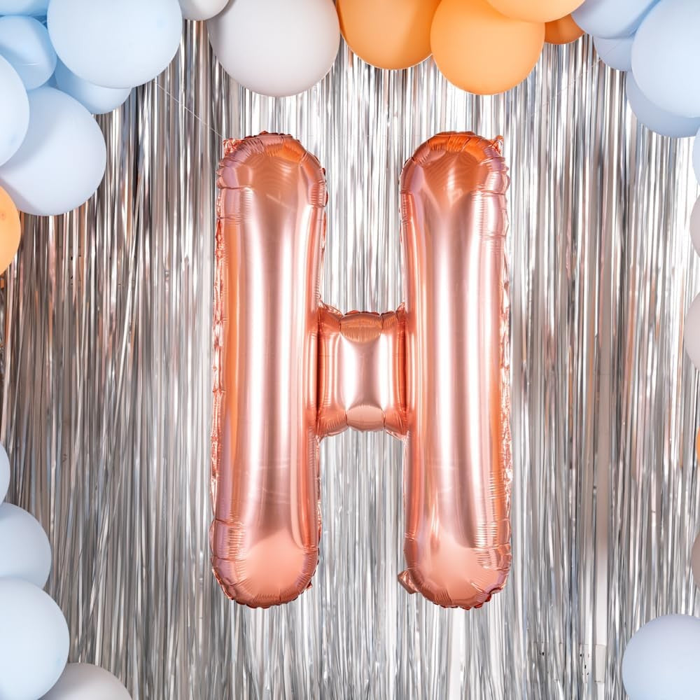 Balon Folie Metalizata Litera H, Diametru 100 cm, Umflare Heliu sau Aer, Include Pai, Rose Gold